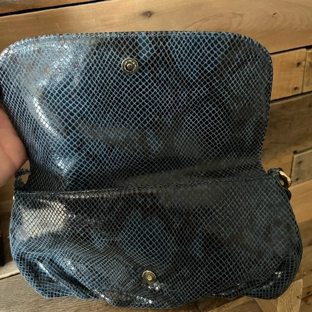 Michael Kors Designer Y2K Navy Snakeskin Leather Shoulder Bag | Designer